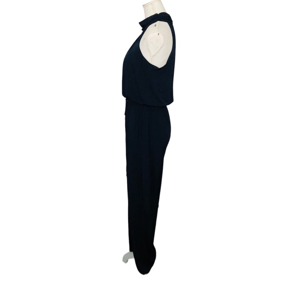 ENFOCUS STUDIO Navy Blue Sleeveless Halter Elastic Tie Waist Stretch Jumpsuit 6 - Picture 6 of 11